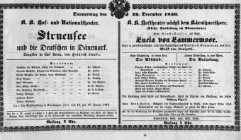 Theaterzettel (Oper und Burgtheater in Wien) 18501226 Seite: 1