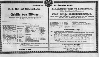 Theaterzettel (Oper und Burgtheater in Wien) 18501227 Seite: 1