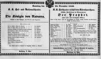 Theaterzettel (Oper und Burgtheater in Wien) 18501228 Seite: 1