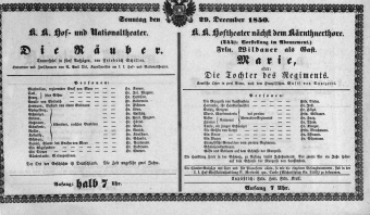 Theaterzettel (Oper und Burgtheater in Wien) 18501229 Seite: 1