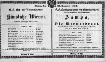 Theaterzettel (Oper und Burgtheater in Wien) 18501230 Seite: 1