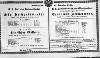 Theaterzettel (Oper und Burgtheater in Wien) 18501231 Seite: 1
