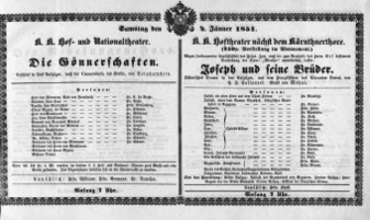 Theaterzettel (Oper und Burgtheater in Wien) 18510104 Seite: 1