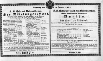 Theaterzettel (Oper und Burgtheater in Wien) 18510105 Seite: 1