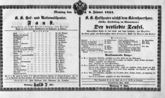 Theaterzettel (Oper und Burgtheater in Wien) 18510106 Seite: 1