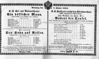 Theaterzettel (Oper und Burgtheater in Wien) 18510107 Seite: 1