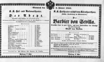 Theaterzettel (Oper und Burgtheater in Wien) 18510108 Seite: 1