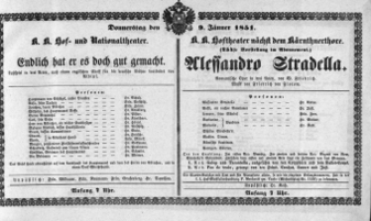 Theaterzettel (Oper und Burgtheater in Wien) 18510109 Seite: 1