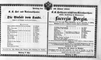 Theaterzettel (Oper und Burgtheater in Wien) 18510110 Seite: 1