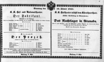 Theaterzettel (Oper und Burgtheater in Wien) 18510114 Seite: 1