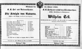 Theaterzettel (Oper und Burgtheater in Wien) 18510115 Seite: 1