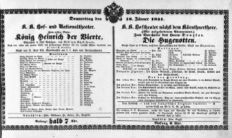 Theaterzettel (Oper und Burgtheater in Wien) 18510116 Seite: 1