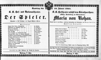 Theaterzettel (Oper und Burgtheater in Wien) 18510118 Seite: 1