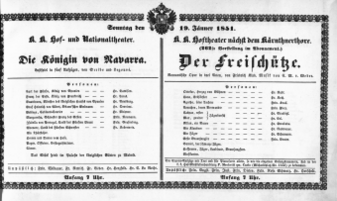 Theaterzettel (Oper und Burgtheater in Wien) 18510119 Seite: 1