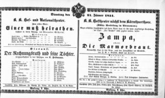 Theaterzettel (Oper und Burgtheater in Wien) 18510121 Seite: 1