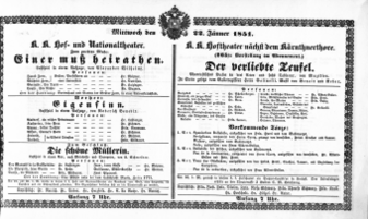Theaterzettel (Oper und Burgtheater in Wien) 18510122 Seite: 1