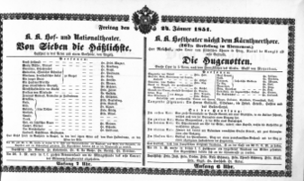 Theaterzettel (Oper und Burgtheater in Wien) 18510124 Seite: 1