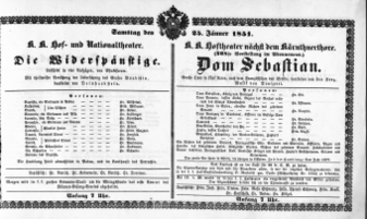 Theaterzettel (Oper und Burgtheater in Wien) 18510125 Seite: 1