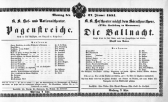 Theaterzettel (Oper und Burgtheater in Wien) 18510127 Seite: 1