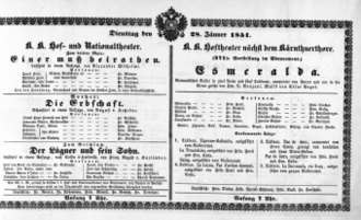 Theaterzettel (Oper und Burgtheater in Wien) 18510128 Seite: 1