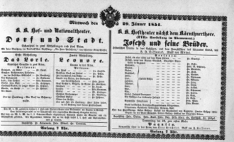 Theaterzettel (Oper und Burgtheater in Wien) 18510129 Seite: 1