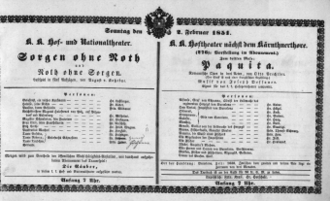 Theaterzettel (Oper und Burgtheater in Wien) 18510202 Seite: 1