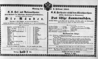 Theaterzettel (Oper und Burgtheater in Wien) 18510203 Seite: 1