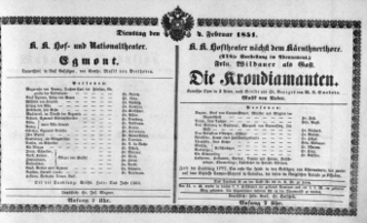 Theaterzettel (Oper und Burgtheater in Wien) 18510204 Seite: 1