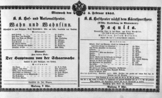 Theaterzettel (Oper und Burgtheater in Wien) 18510205 Seite: 1
