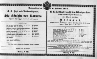 Theaterzettel (Oper und Burgtheater in Wien) 18510206 Seite: 1