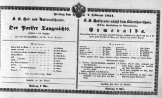 Theaterzettel (Oper und Burgtheater in Wien) 18510207 Seite: 1