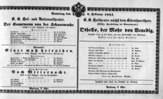 Theaterzettel (Oper und Burgtheater in Wien) 18510208 Seite: 1
