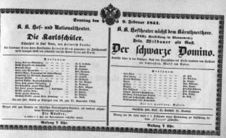 Theaterzettel (Oper und Burgtheater in Wien) 18510209 Seite: 1