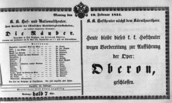 Theaterzettel (Oper und Burgtheater in Wien) 18510210 Seite: 1