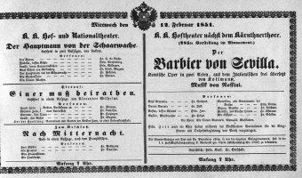 Theaterzettel (Oper und Burgtheater in Wien) 18510212 Seite: 1