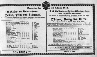 Theaterzettel (Oper und Burgtheater in Wien) 18510213 Seite: 1