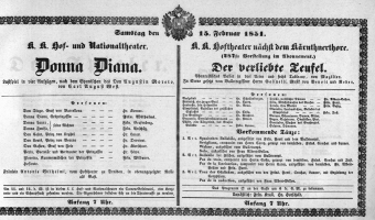 Theaterzettel (Oper und Burgtheater in Wien) 18510215 Seite: 1