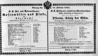 Theaterzettel (Oper und Burgtheater in Wien) 18510217 Seite: 1