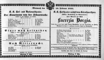 Theaterzettel (Oper und Burgtheater in Wien) 18510219 Seite: 1