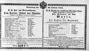 Theaterzettel (Oper und Burgtheater in Wien) 18510220 Seite: 1