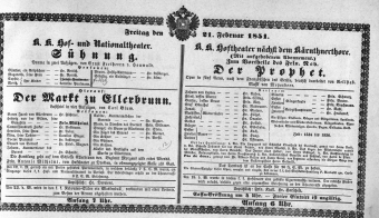 Theaterzettel (Oper und Burgtheater in Wien) 18510221 Seite: 1