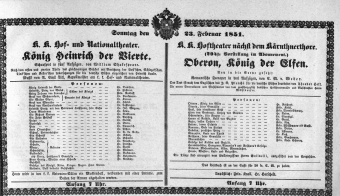 Theaterzettel (Oper und Burgtheater in Wien) 18510223 Seite: 1