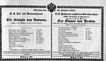 Theaterzettel (Oper und Burgtheater in Wien) 18510225 Seite: 1