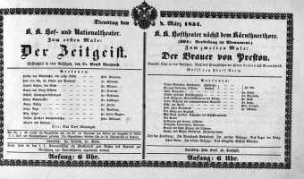 Theaterzettel (Oper und Burgtheater in Wien) 18510304 Seite: 1
