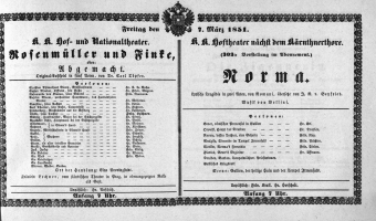 Theaterzettel (Oper und Burgtheater in Wien) 18510307 Seite: 1