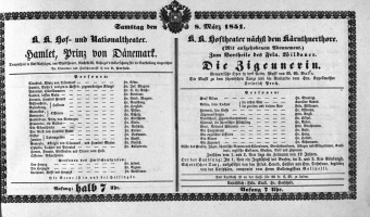 Theaterzettel (Oper und Burgtheater in Wien) 18510308 Seite: 1