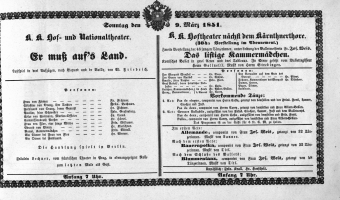 Theaterzettel (Oper und Burgtheater in Wien) 18510309 Seite: 1