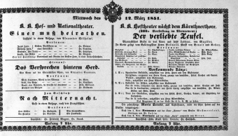 Theaterzettel (Oper und Burgtheater in Wien) 18510312 Seite: 1