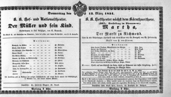 Theaterzettel (Oper und Burgtheater in Wien) 18510313 Seite: 1