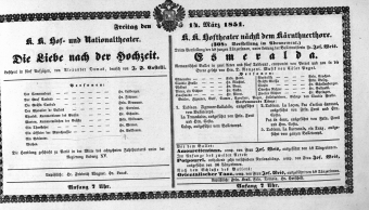 Theaterzettel (Oper und Burgtheater in Wien) 18510314 Seite: 1